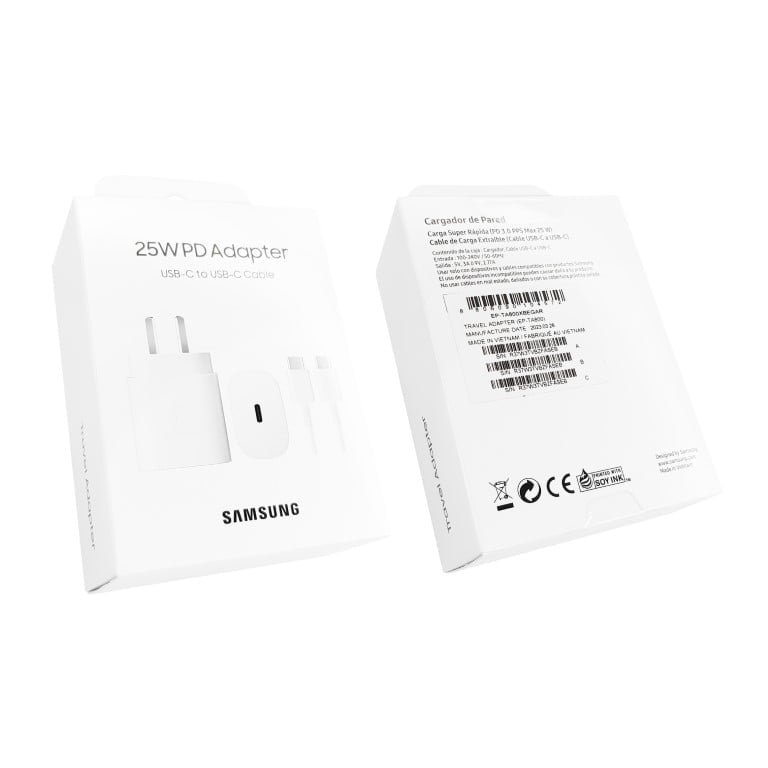 Cargador Samsung 25W Pd Usb-C A Usb-C Cable En Blister 100% Original Blanco - Imagen 1