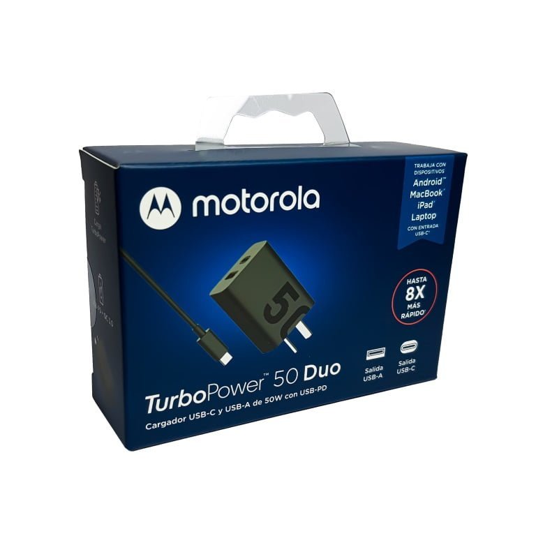 Cargador Motorola Turbo Power Duo Salida Usb-A - Salida Usb-C 50W 100% Original En Blister - Imagen 1